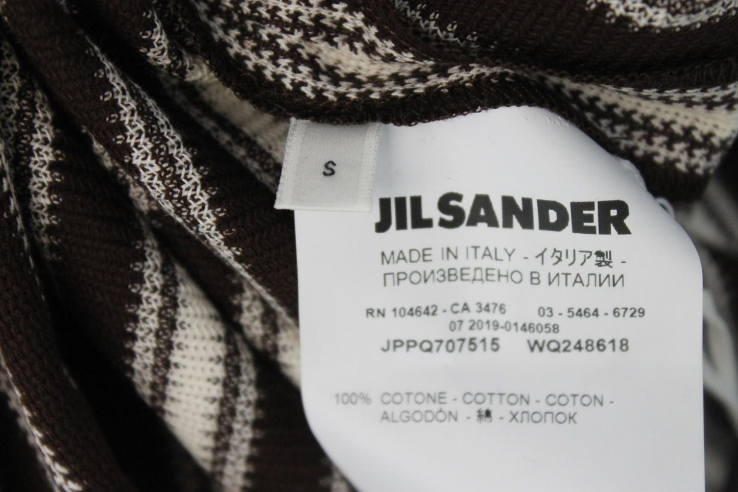 JIL SANDER Ladies Brown/White Stripe Cotton Short Sleeve Midi Shift Dress S BNWT
