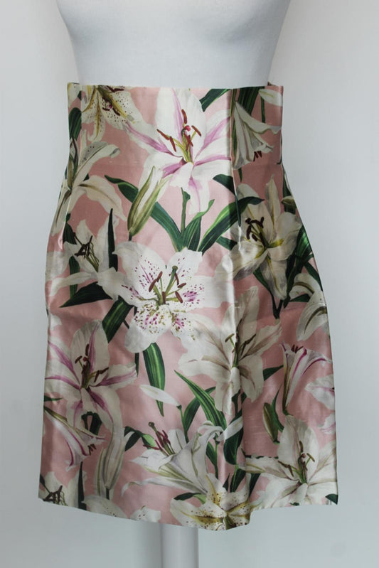 DOLCE & GABBANA Ladies Pink/Multi Silk Knee Length Skirt EU38 UK10 BNWT