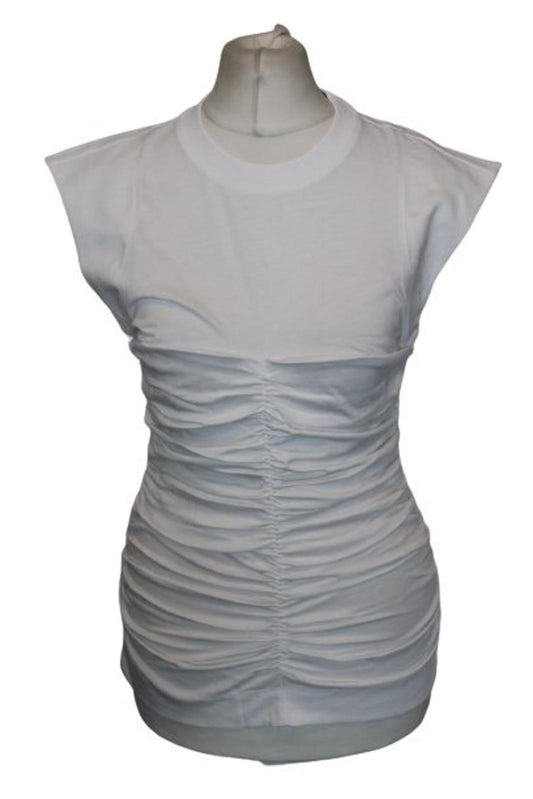 GANNI Ladies White Cotton Cap Sleeve Ruffled T-Shirt Top Size S BNWT