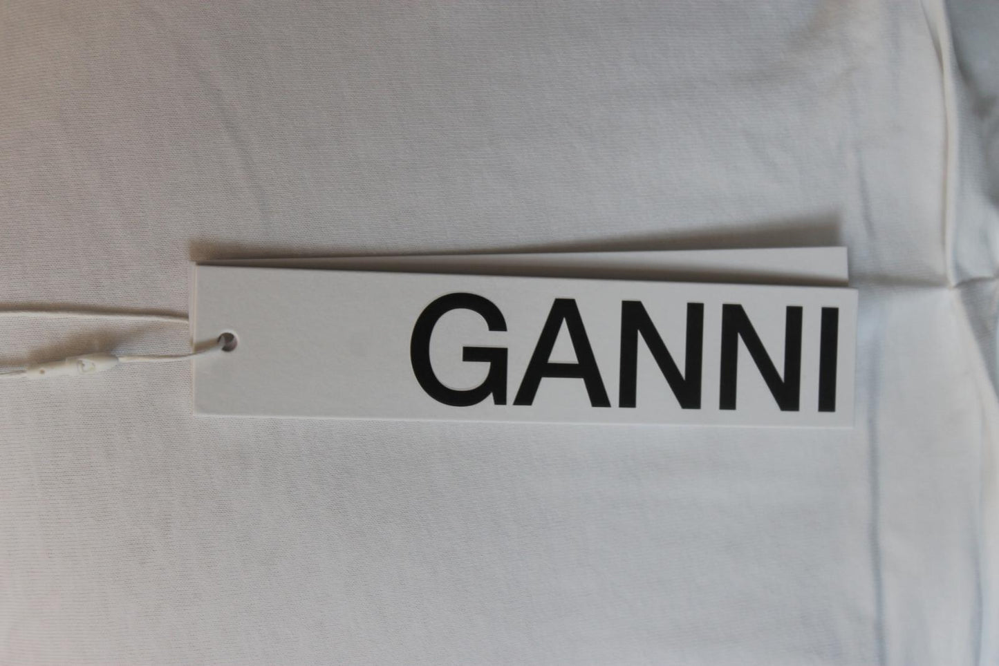 GANNI Ladies White Cotton Cap Sleeve Ruffled T-Shirt Top Size S BNWT