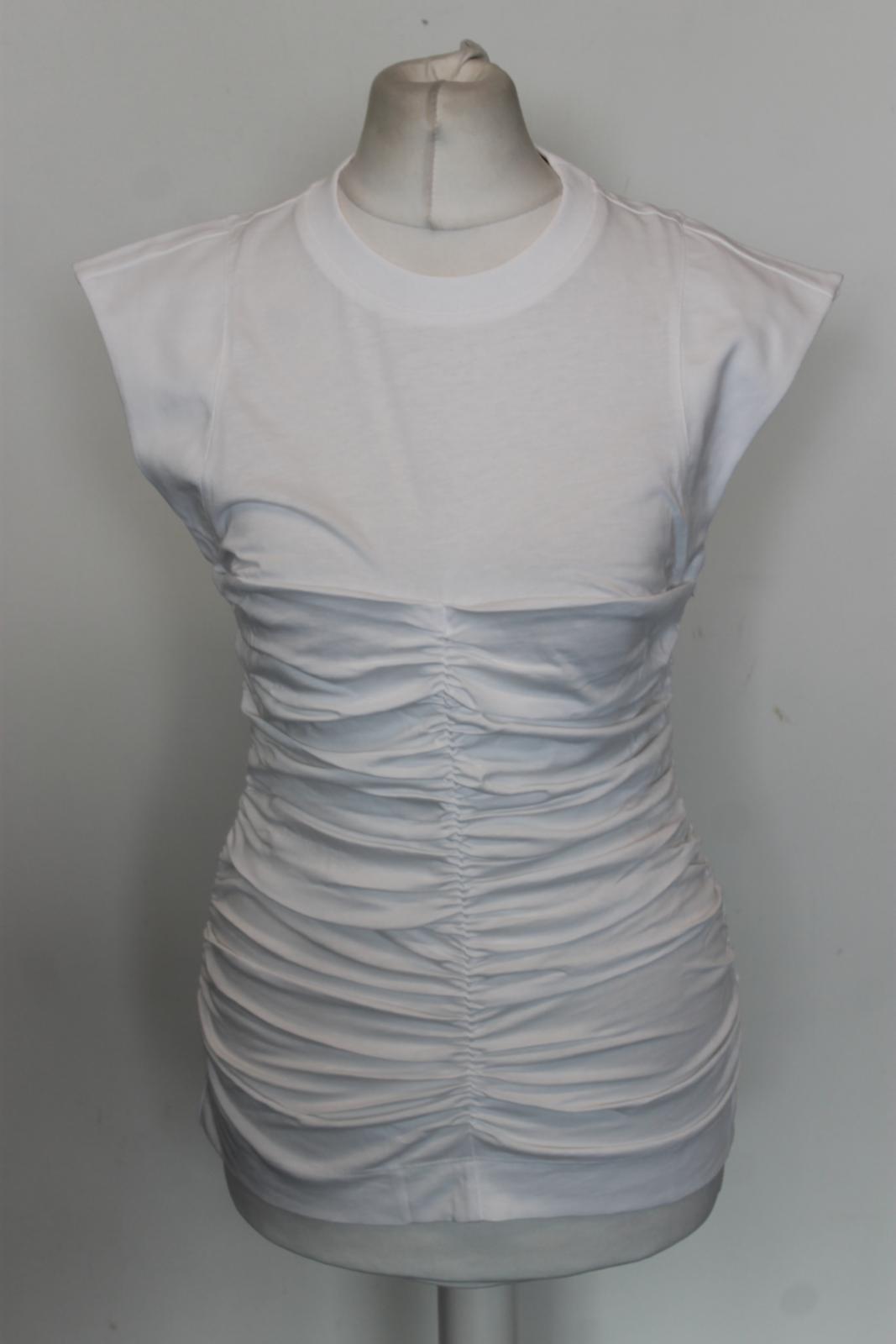 GANNI Ladies White Cotton Cap Sleeve Ruffled T-Shirt Top Size M BNWT