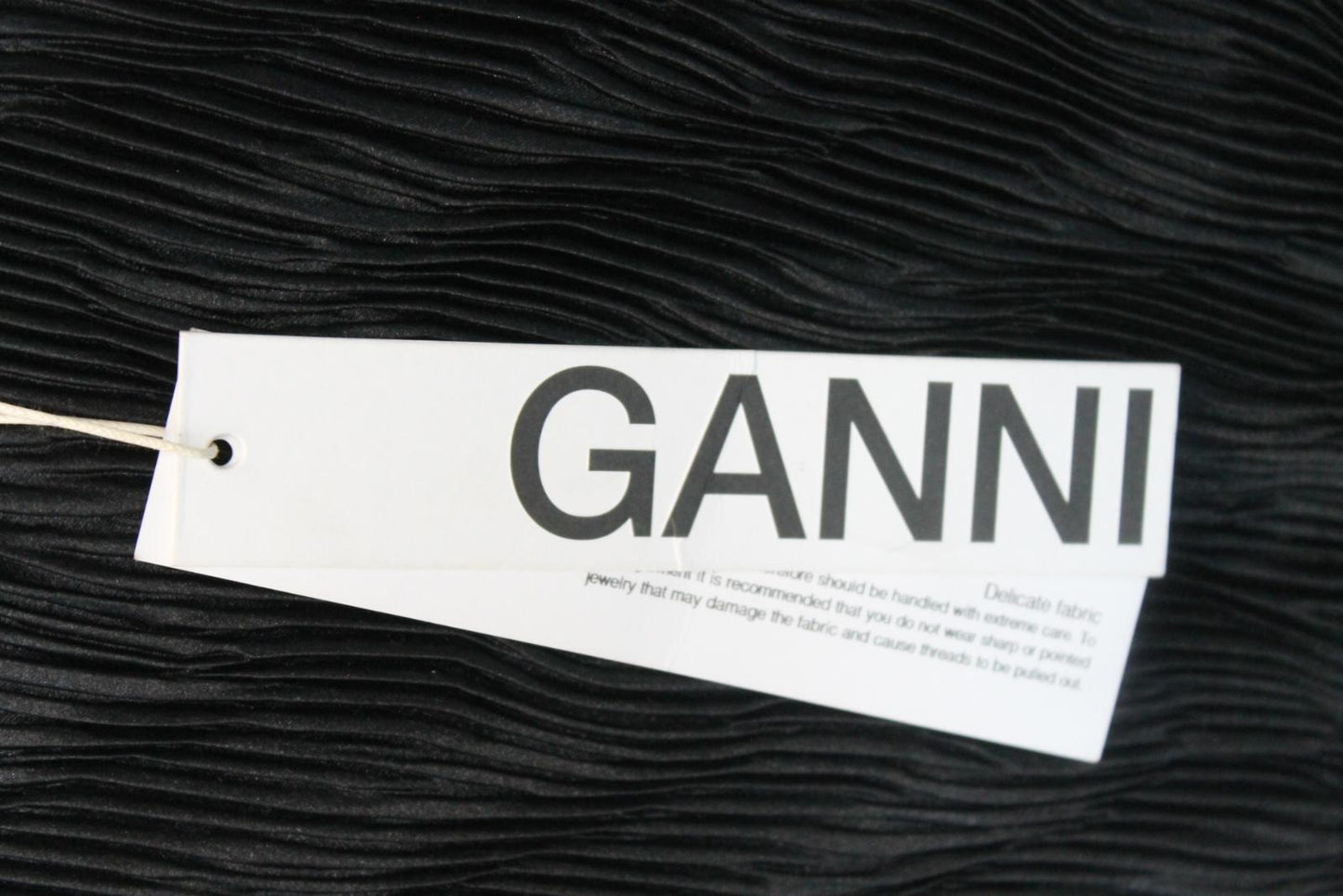 GANNI Ladies Black Ribbed Knee Length Puff Sleeve Shift Dress EU36 UK8 BNWT