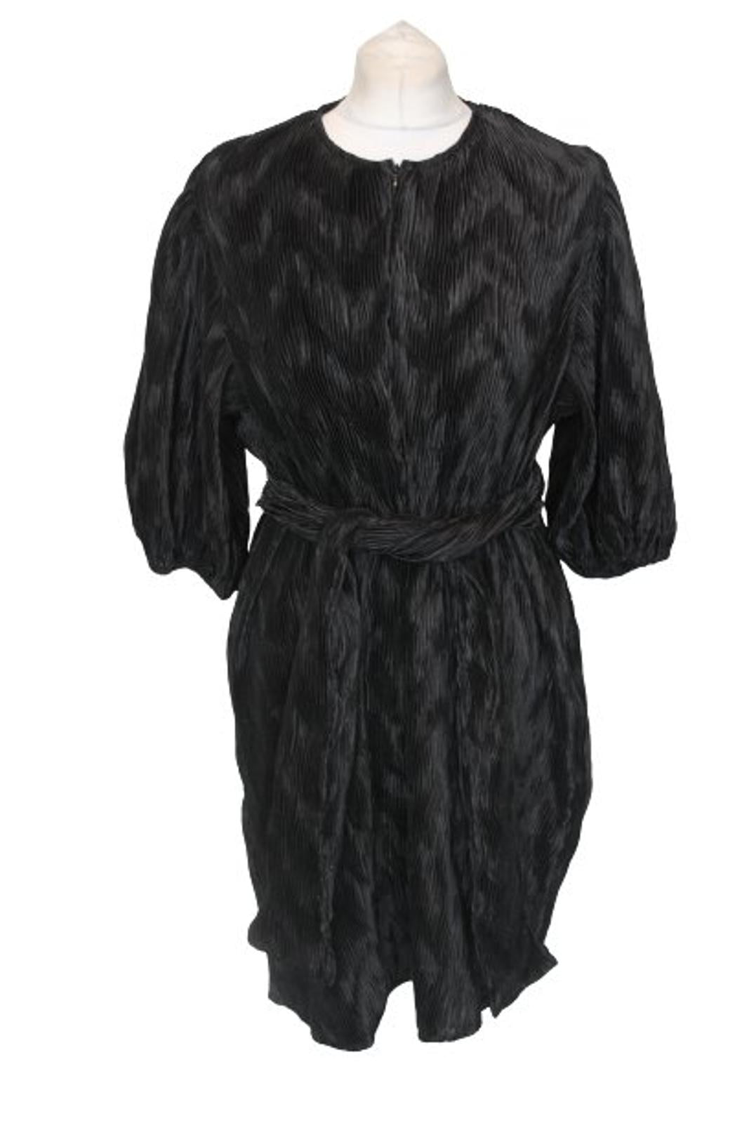 GANNI Ladies Black Ribbed Knee Length Puff Sleeve Shift Dress EU38 UK10 BNWT