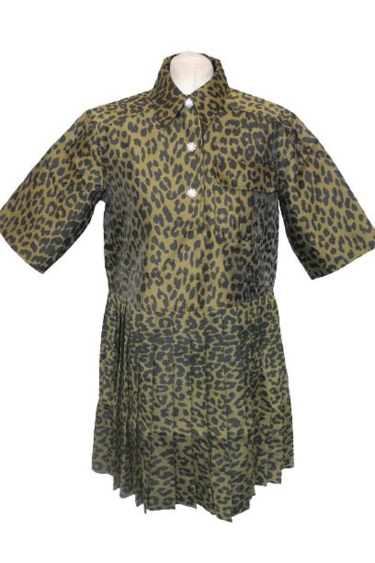 GANNI Ladies Olive Drab Knee Length Pleated Shirt Dress EU38 UK10 BNWT
