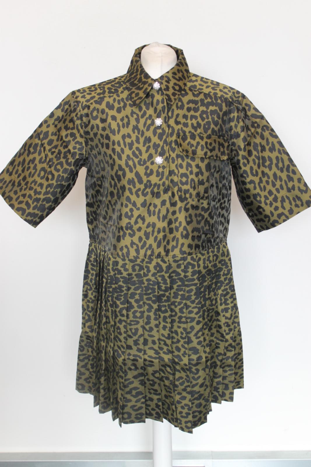 GANNI Ladies Olive Drab Knee Length Pleated Shirt Dress EU34 UK6 BNWT