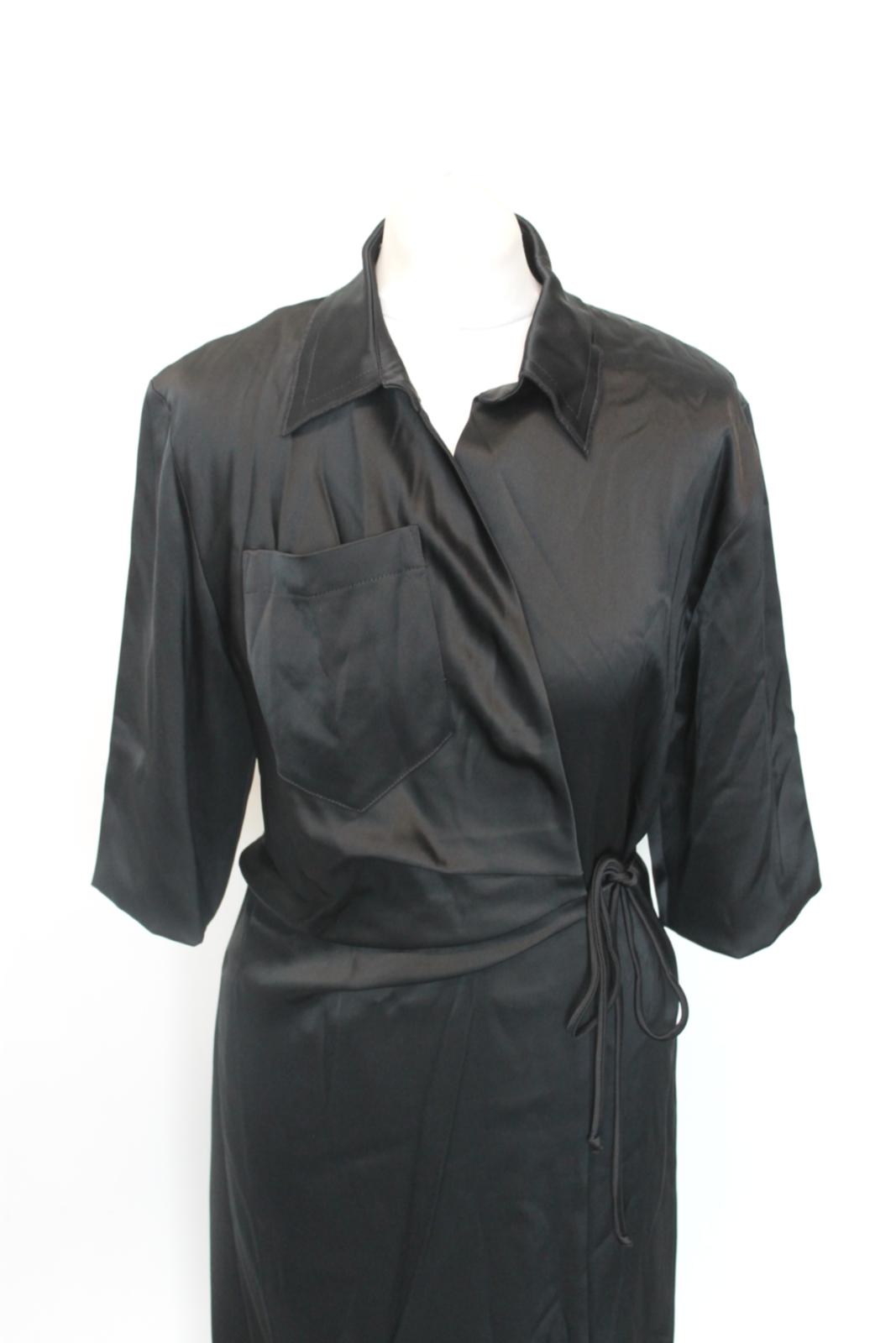 NANUSHKA Ladies Black Satin Midi Draped Front Shirt Dress Size XS BNWT