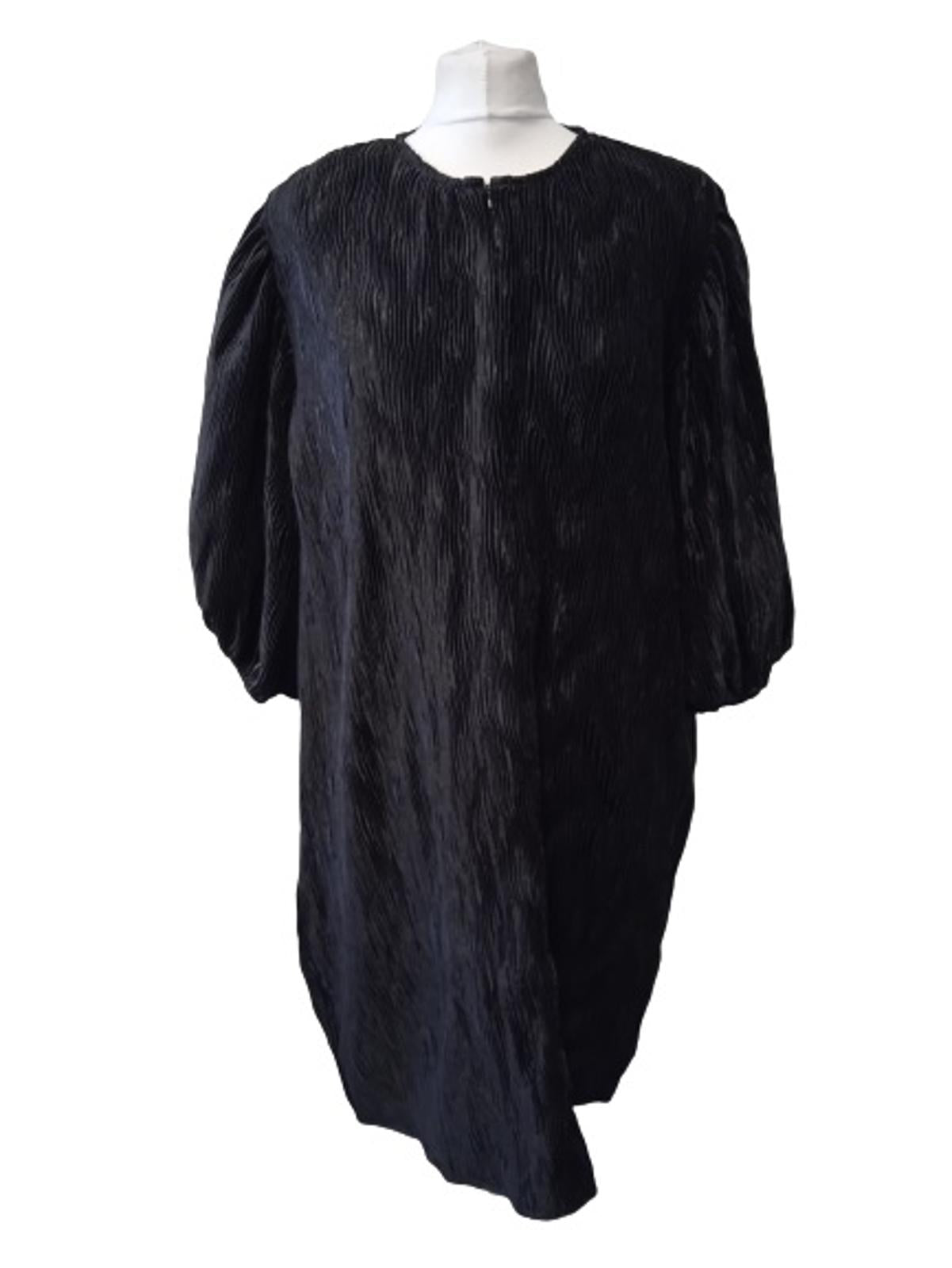 GANNI Ladies Black Pleated Relaxed Fit Belted Mini Dress Size EU42 UK14 NEW