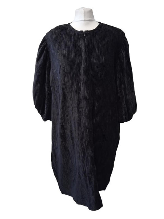 GANNI Ladies Black Pleated Relaxed Fit Belted Mini Dress Size EU42 UK14 NEW