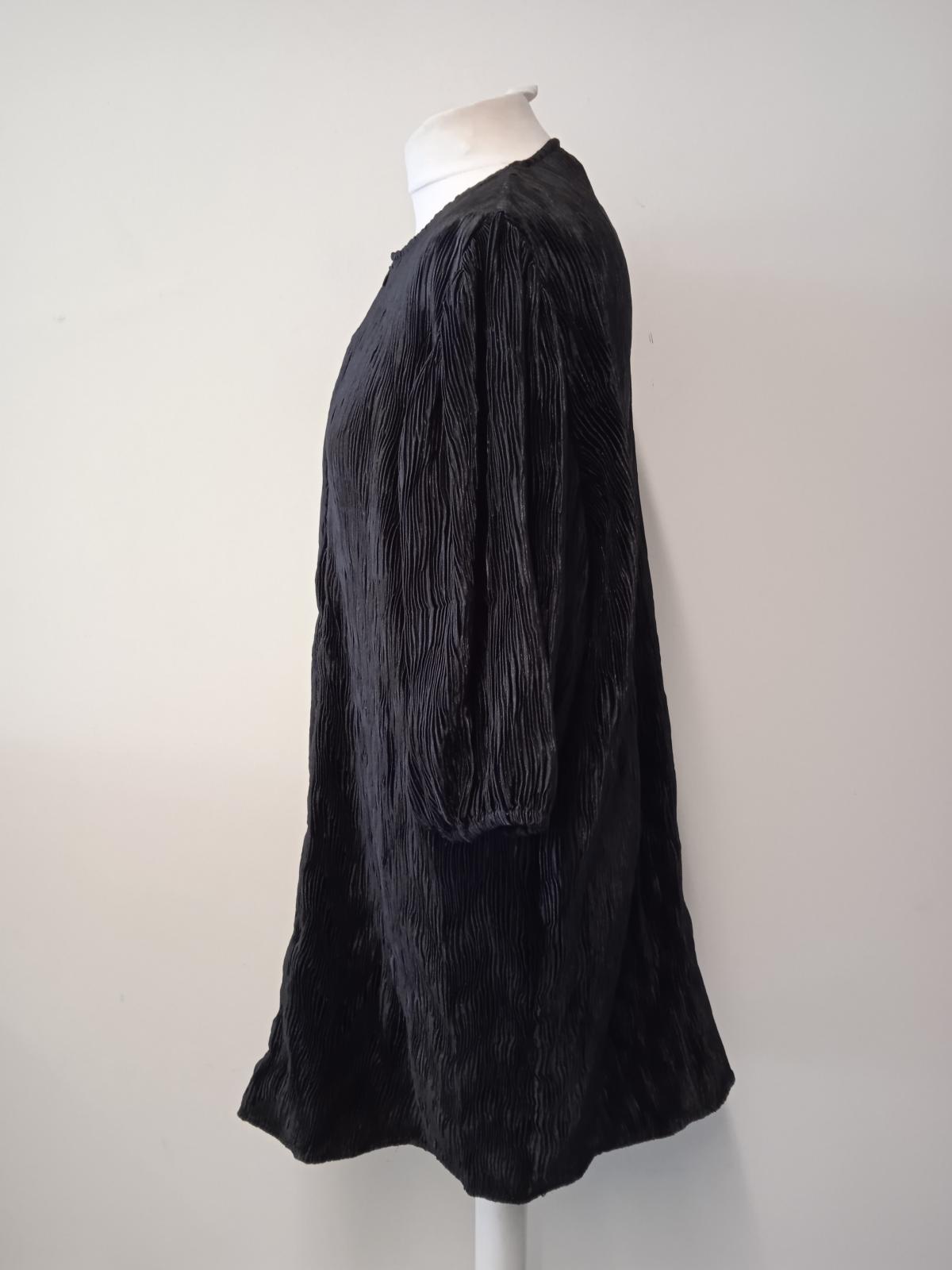 GANNI Ladies Black Pleated Relaxed Fit Belted Mini Dress Size EU42 UK14 NEW