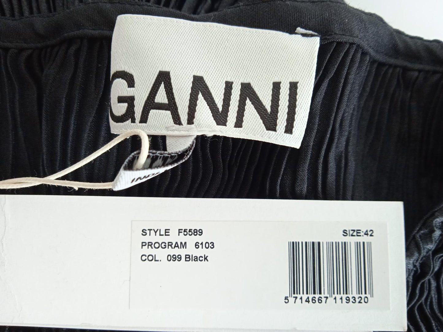 GANNI Ladies Black Pleated Relaxed Fit Belted Mini Dress Size EU42 UK14 NEW