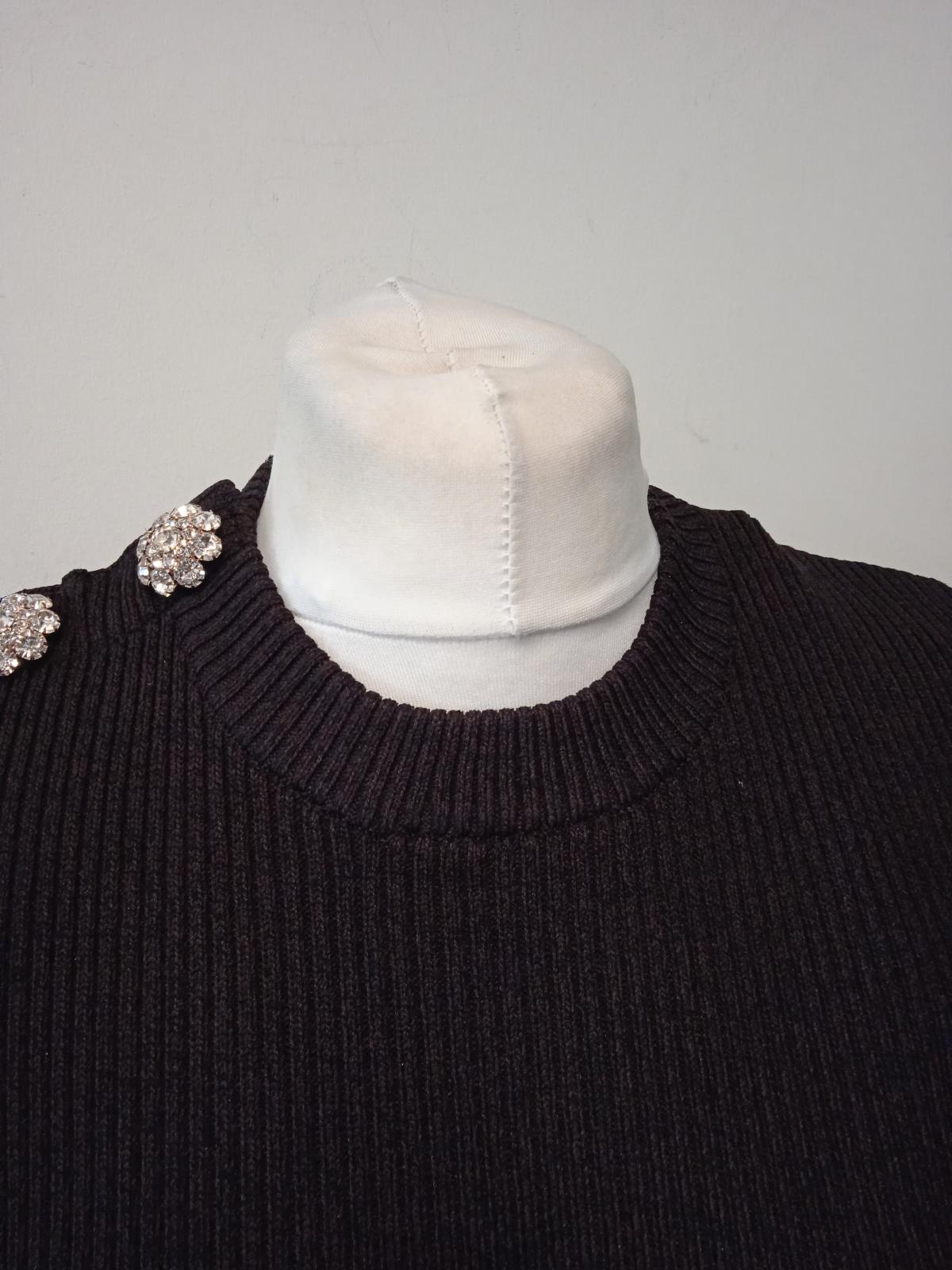 GANNI Ladies Black Ribbed Melange Knit Long Sleeve Pullover Jumper Size M NEW