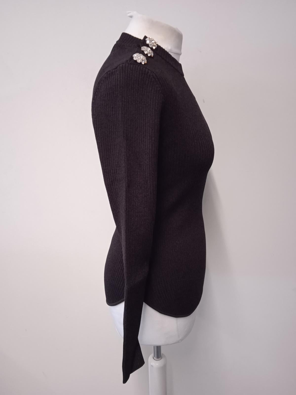 GANNI Ladies Black Ribbed Melange Knit Long Sleeve Pullover Jumper Size M NEW