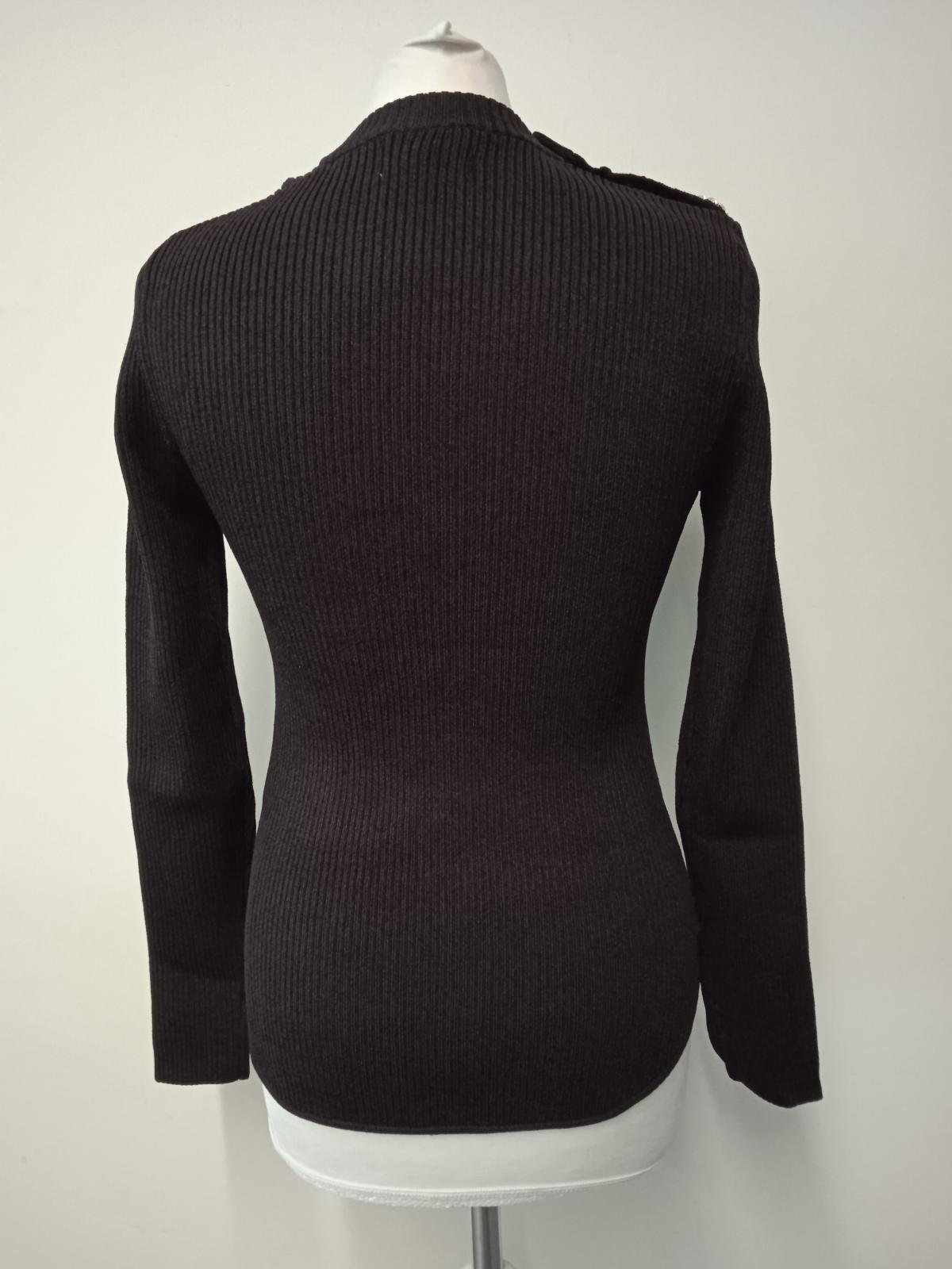 GANNI Ladies Black Ribbed Melange Knit Long Sleeve Pullover Jumper Size M NEW