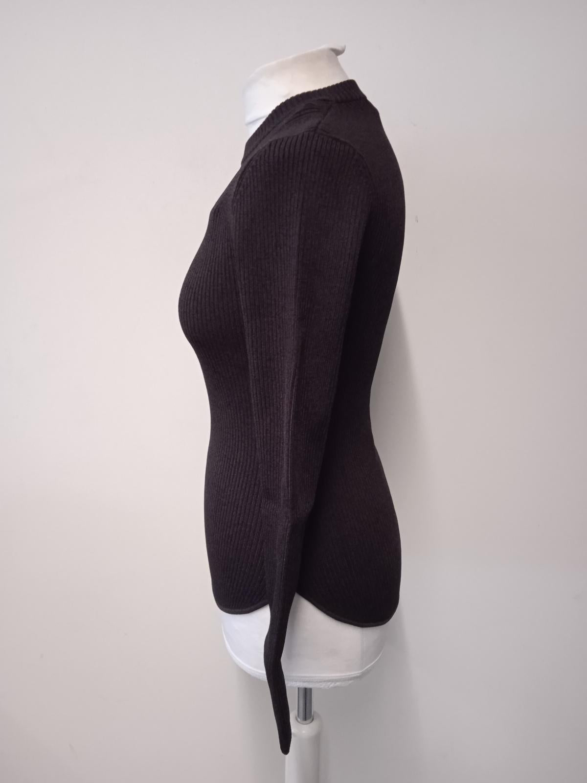 GANNI Ladies Black Ribbed Melange Knit Long Sleeve Pullover Jumper Size M NEW