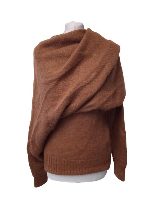 REJINA PYO Ladies Brown Mohair & Wool Draped Overlay Colette Jumper Size S NEW