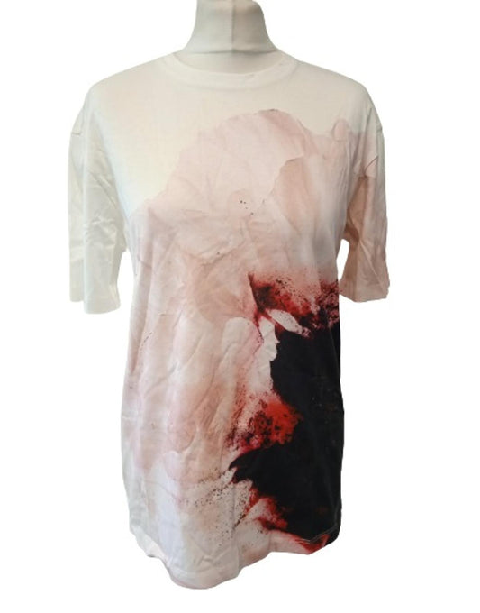 ALEXANDER MCQUEEN Ladies White & Red Cotton Graphic-Print T-Shirt IT38 UK6 NEW