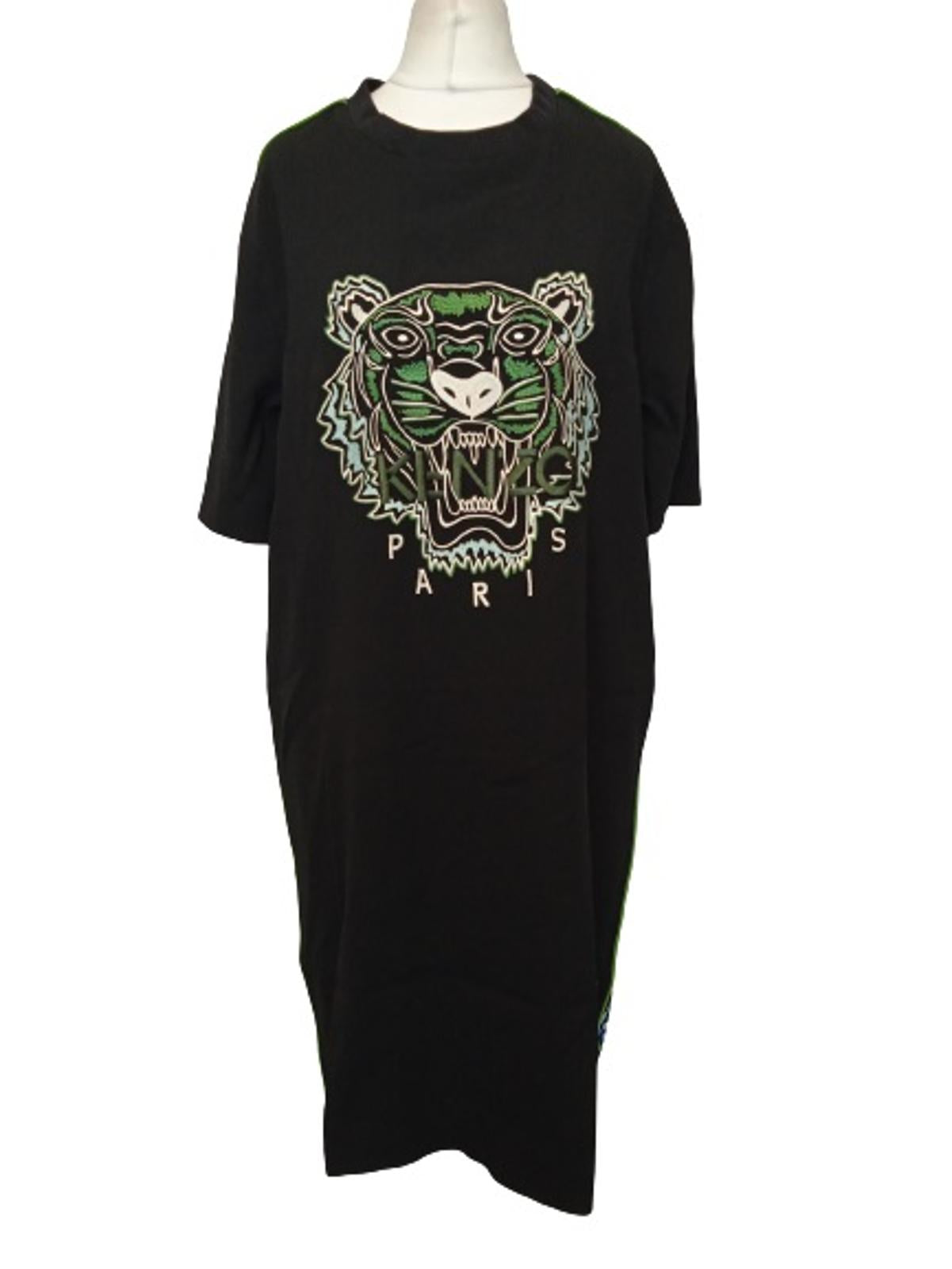 KENZO Ladies Black Tiger & Floral Print Short Sleeve T-Shirt Dress Size XS NEW