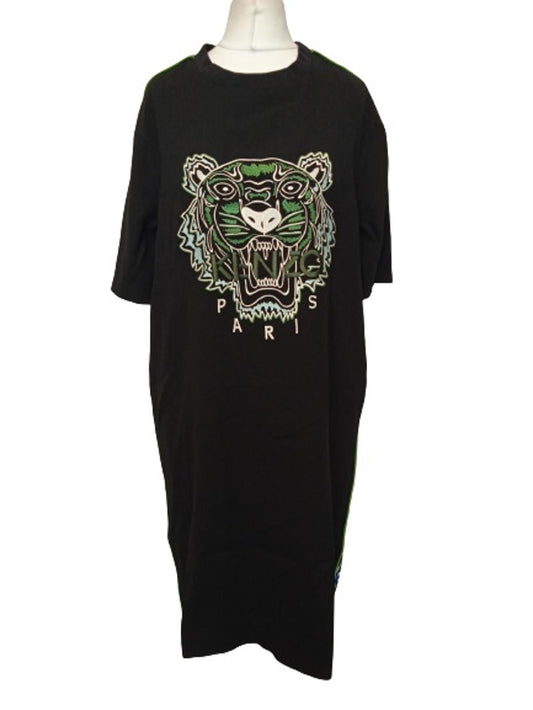 KENZO Ladies Black Tiger & Floral Print Short Sleeve T-Shirt Dress Size XS NEW