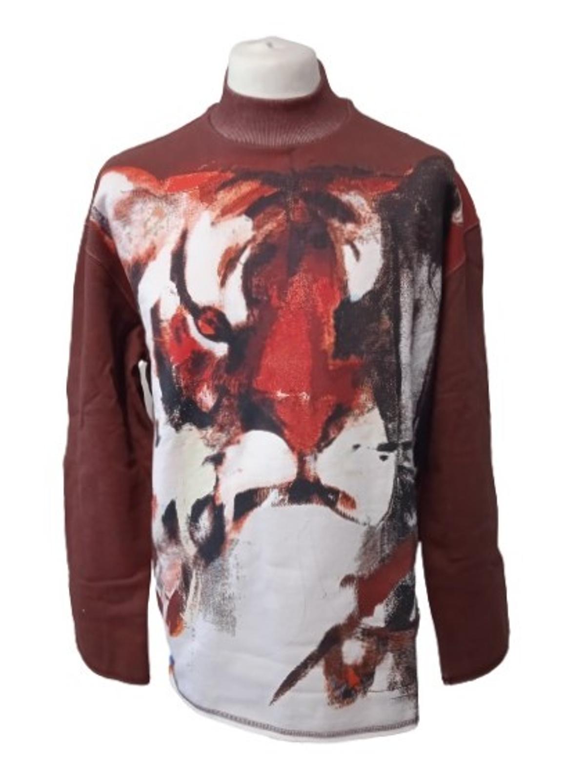 KENZO Men's Burgundy Red Cotton Blend Tiger Print Crew Neck Jumper Size M NEW