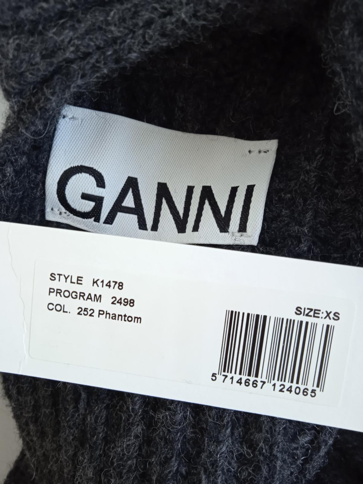 GANNI Ladies Charcoal Grey Wool Ribbed Open Back Ruffled Jumper Size XS NEW