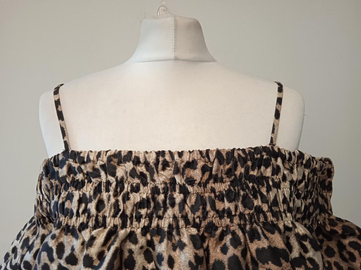 GANNI Ladies Brown & Black Leopard Jacquard Off Shoulder Midi Dress L/XL NEW