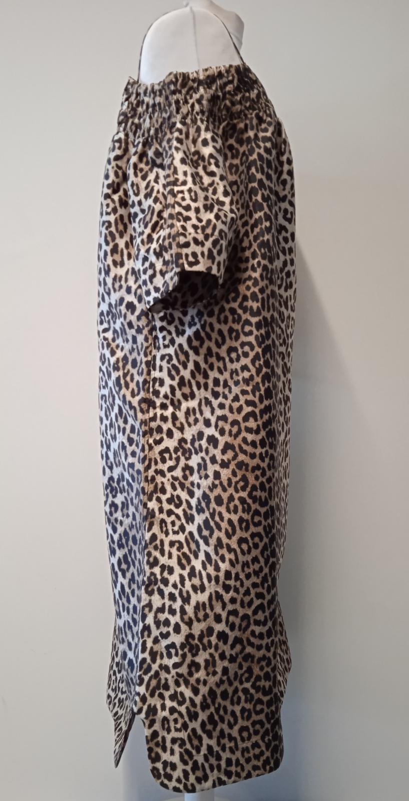 GANNI Ladies Brown & Black Leopard Jacquard Off Shoulder Midi Dress L/XL NEW