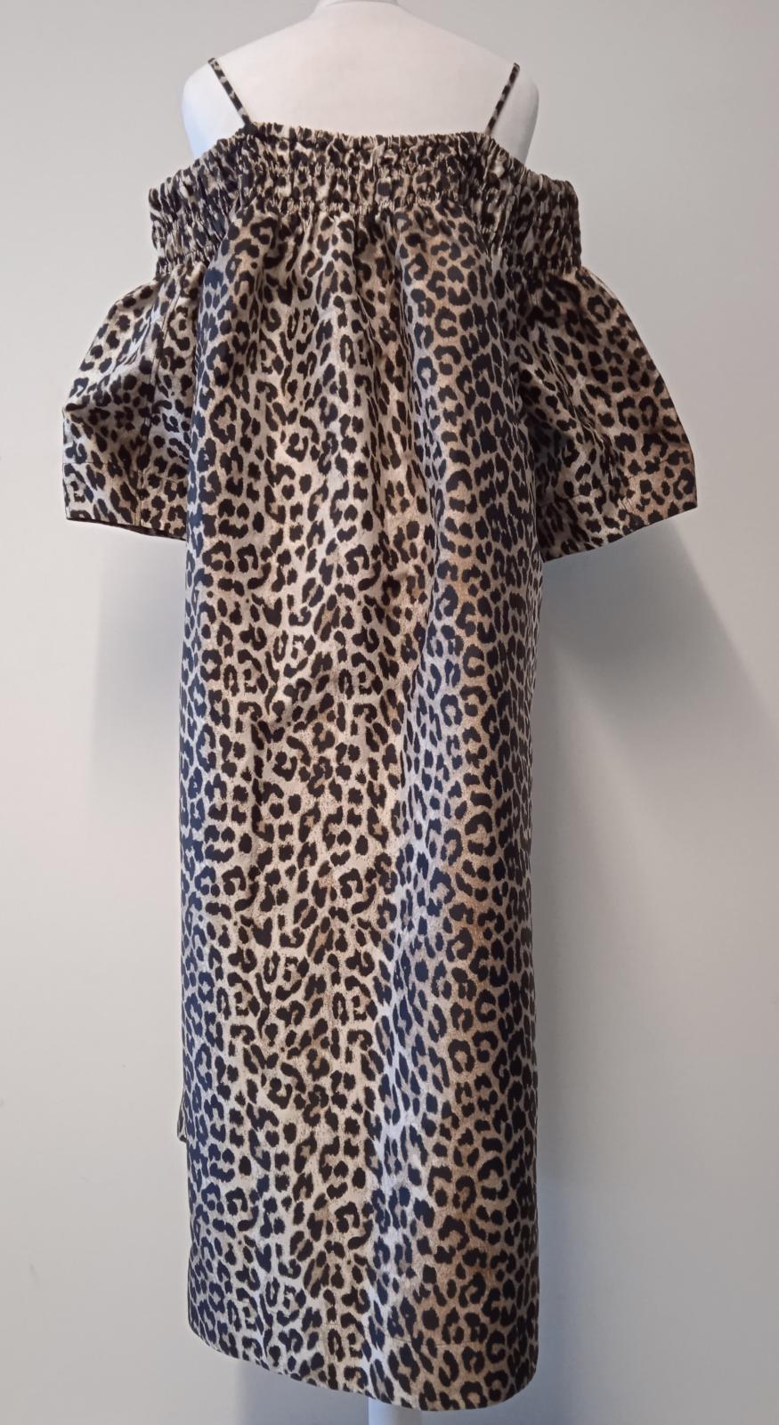 GANNI Ladies Brown & Black Leopard Jacquard Off Shoulder Midi Dress L/XL NEW
