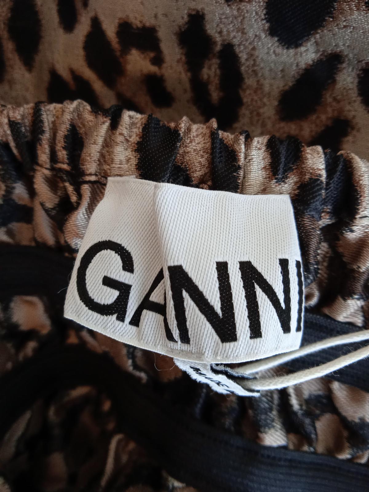 GANNI Ladies Brown & Black Leopard Jacquard Off Shoulder Midi Dress L/XL NEW