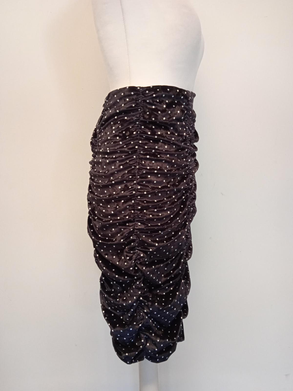 GANNI Ladies Black & White Polka Dot Ruched Velvet Pencil Skirt EU36 UK8 NEW