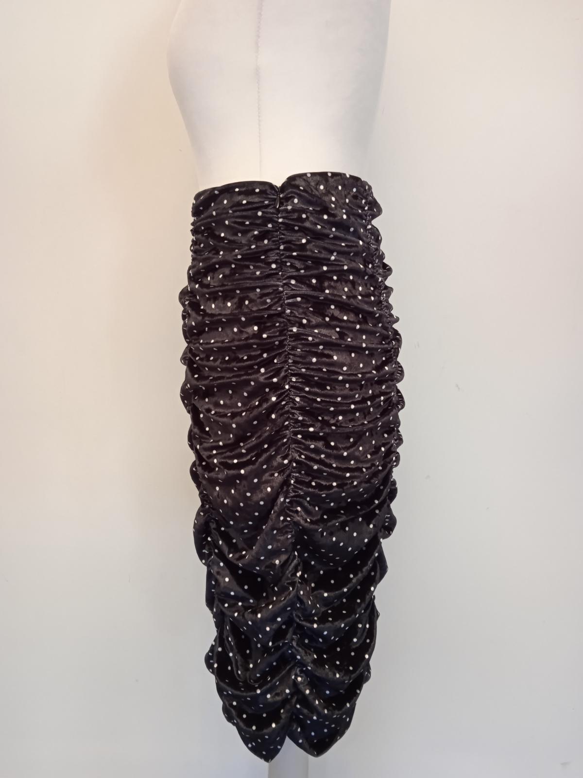 GANNI Ladies Black & White Polka Dot Ruched Velvet Pencil Skirt EU36 UK8 NEW