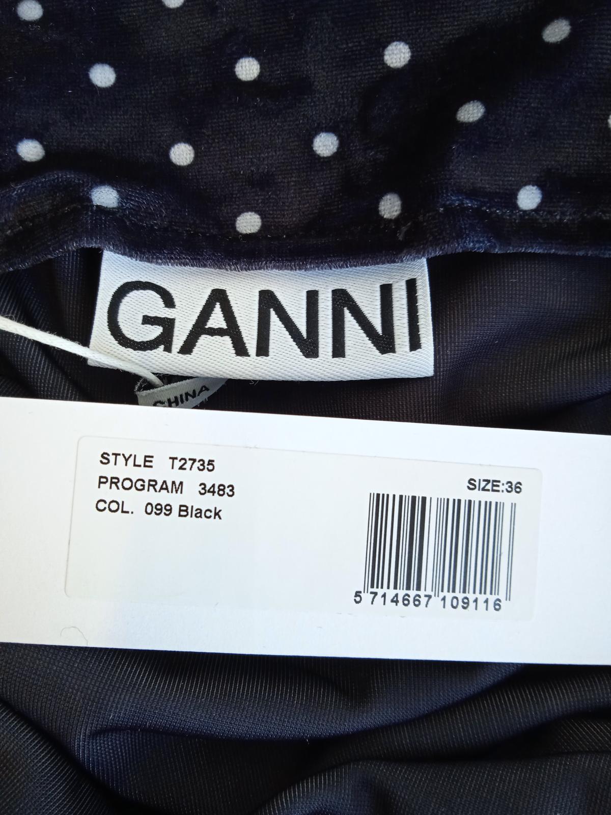 GANNI Ladies Black & White Polka Dot Ruched Velvet Pencil Skirt EU36 UK8 NEW
