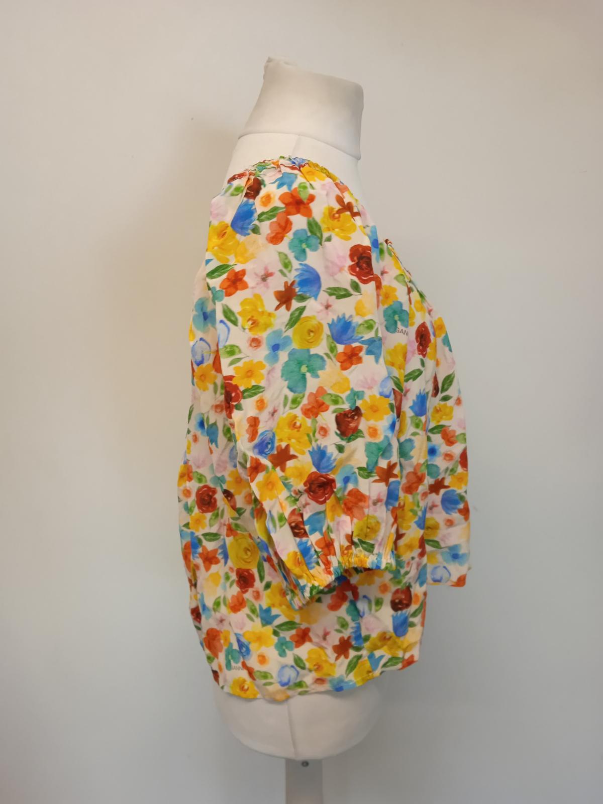 GANNI Ladies Multicoloured Silk Blend Floral Print Blouse Size EU36 UK8 NEW