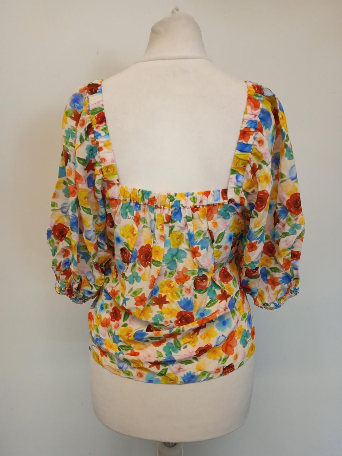 GANNI Ladies Multicoloured Silk Blend Floral Print Blouse Size EU36 UK8 NEW