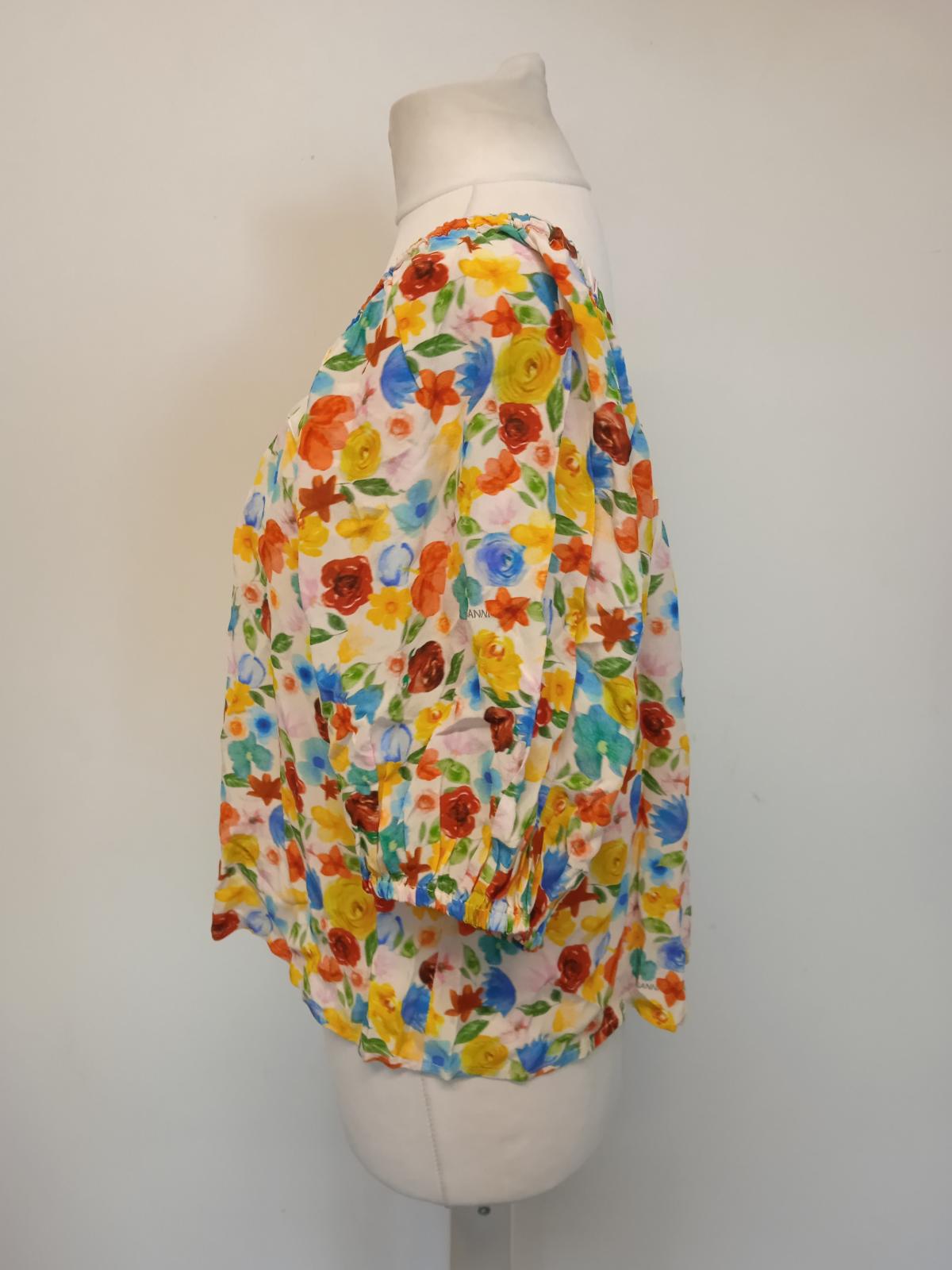 GANNI Ladies Multicoloured Silk Blend Floral Print Blouse Size EU36 UK8 NEW