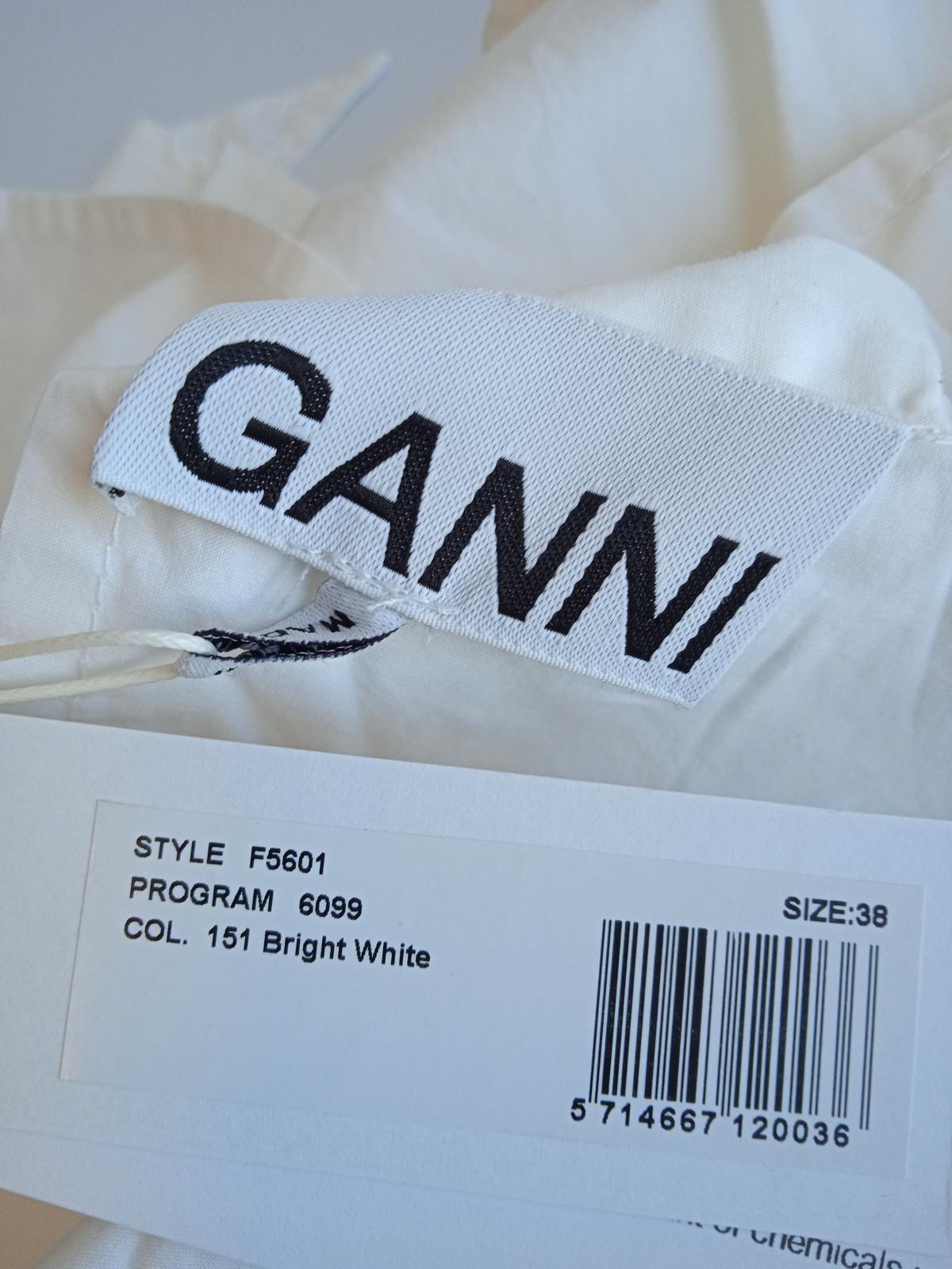 GANNI Ladies White Cotton Tie-Neck Embroidered Logo Long Shirt EU38 UK10 NEW