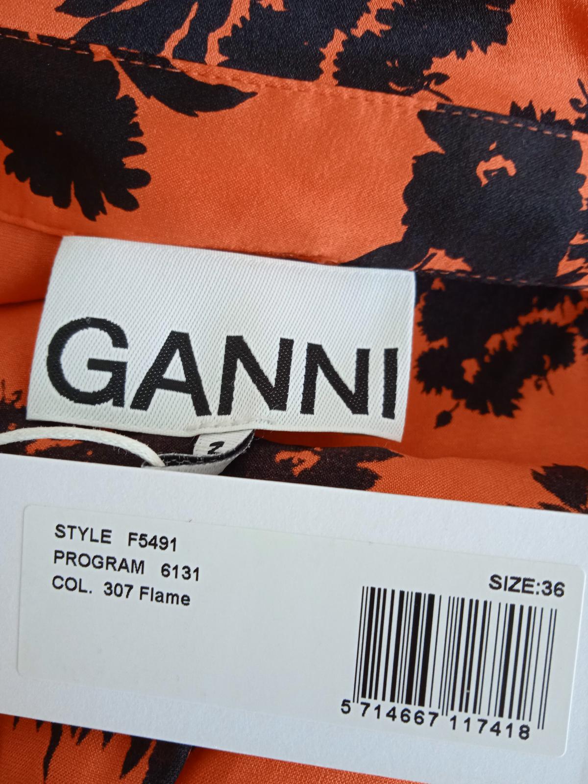 GANNI Ladies Orange Silk Blend Ruched Floral Print Fitted Dress EU36 UK8 NEW