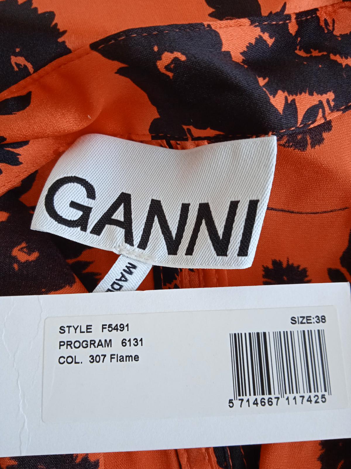 GANNI Ladies Orange Silk Blend Ruched Floral Print Fitted Dress EU38 UK10 NEW