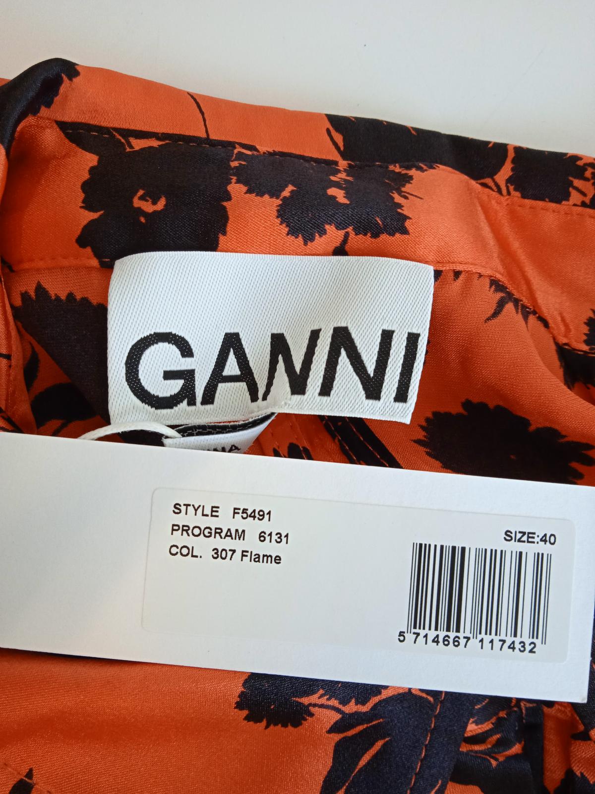 GANNI Ladies Orange Silk Blend Ruched Floral Print Fitted Dress EU40 UK12 NEW