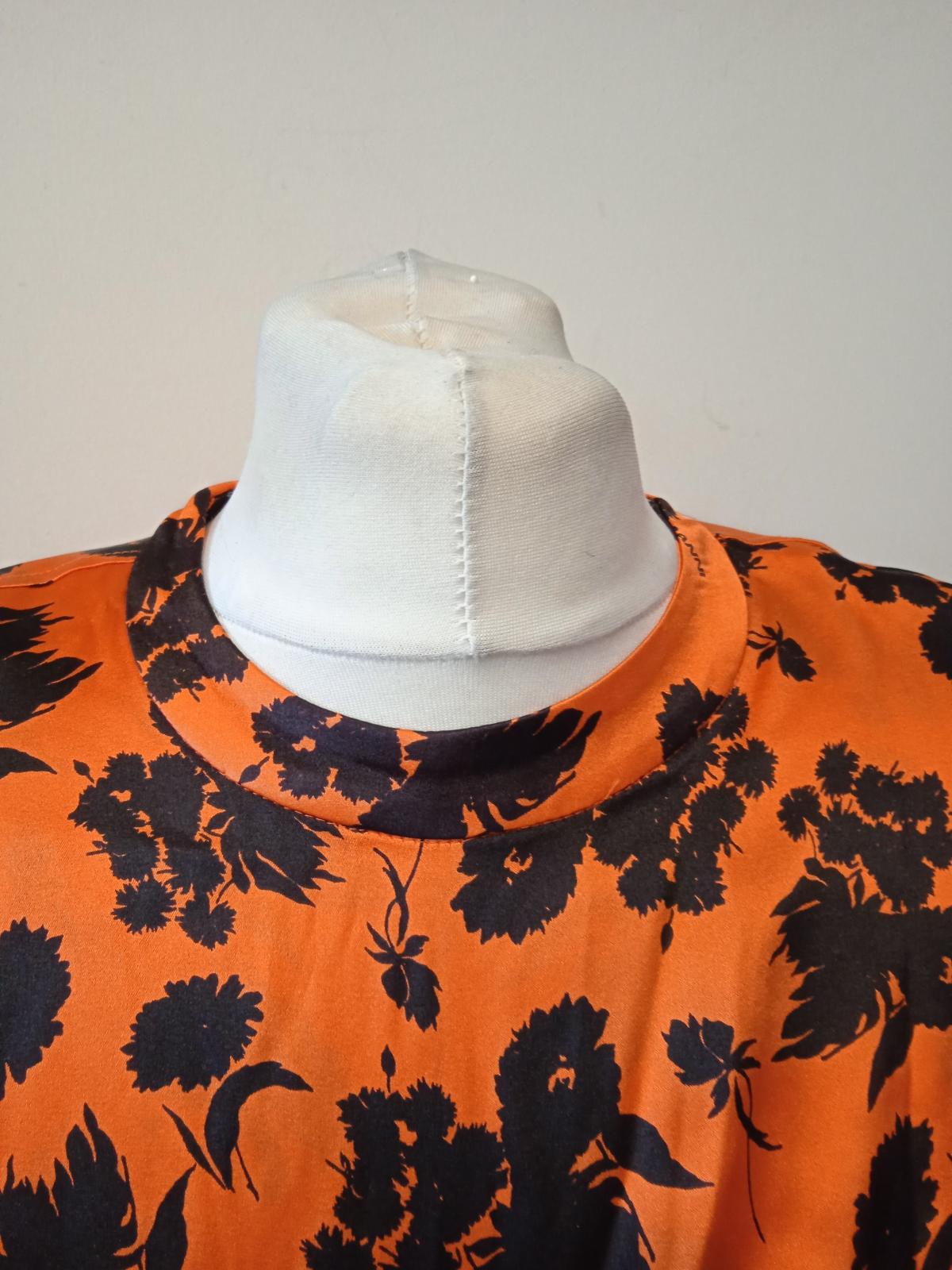 GANNI Ladies Orange Silk Ruched Floral Print Sleeveless Blouse EU36 UK8 NEW