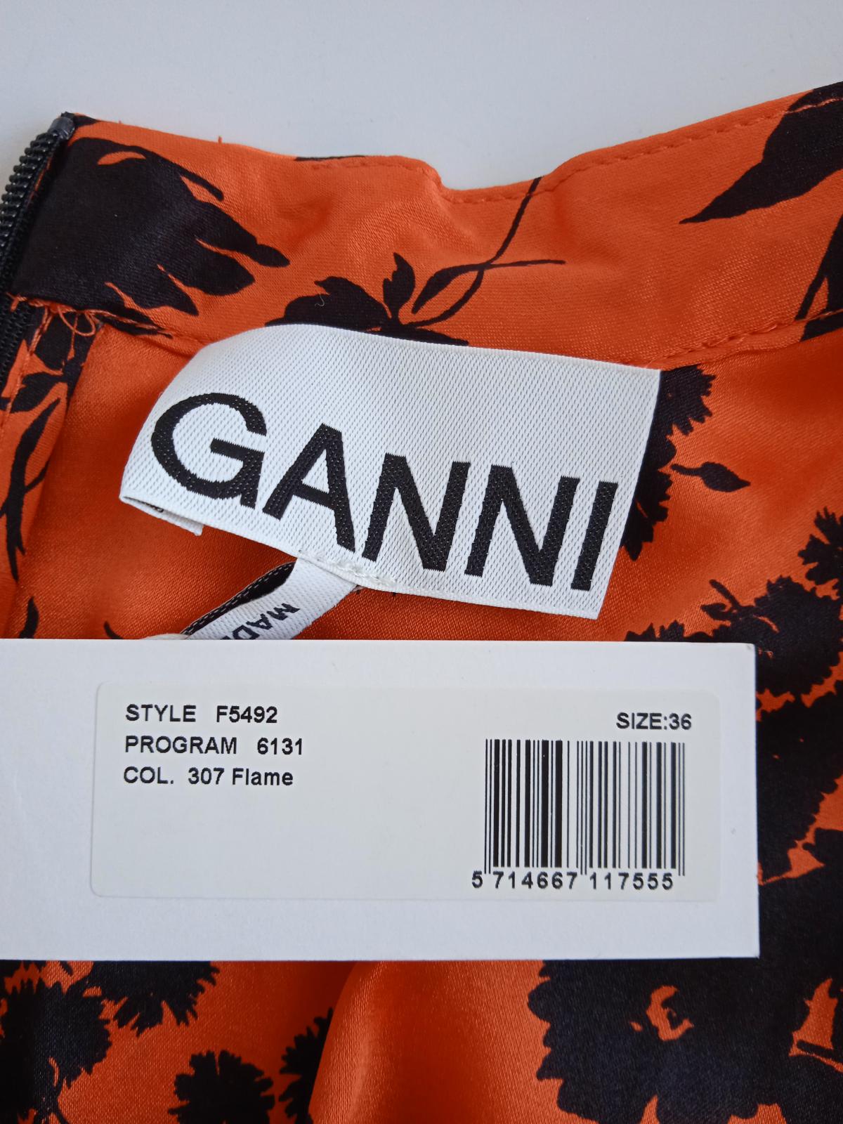 GANNI Ladies Orange Silk Ruched Floral Print Sleeveless Blouse EU36 UK8 NEW