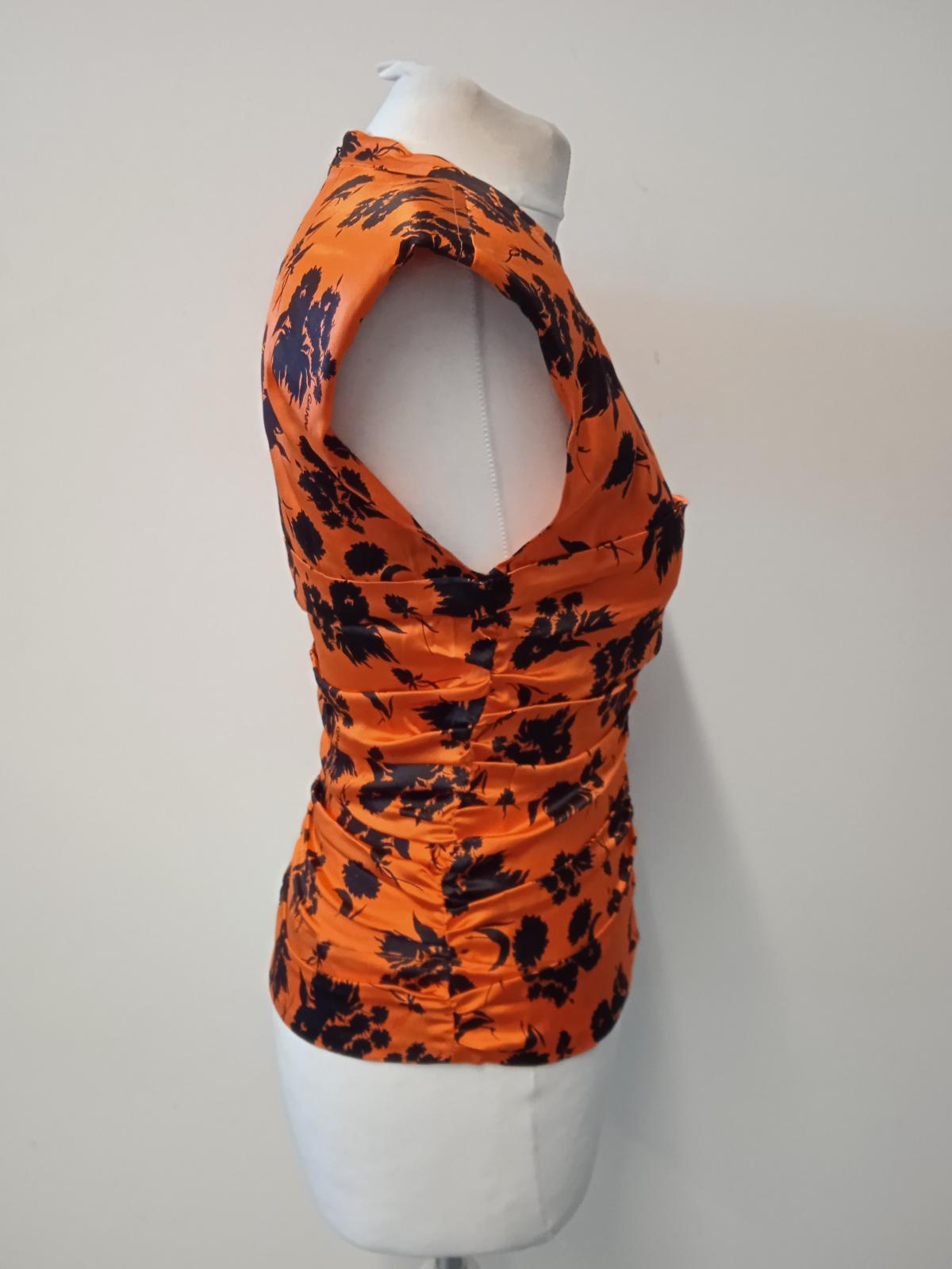 GANNI Ladies Orange Silk Ruched Floral Print Sleeveless Blouse EU38 UK10 NEW