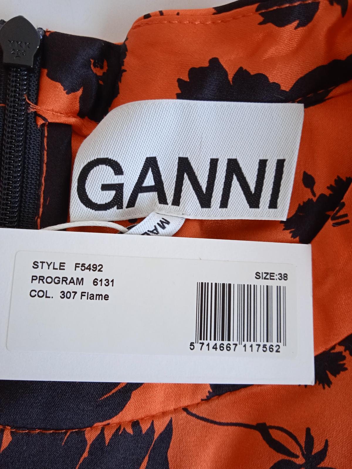 GANNI Ladies Orange Silk Ruched Floral Print Sleeveless Blouse EU38 UK10 NEW