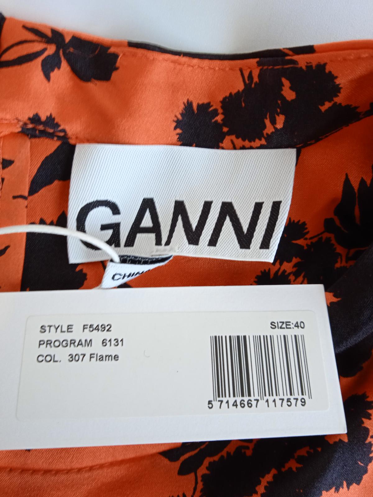 GANNI Ladies Orange Silk Ruched Floral Print Sleeveless Blouse EU40 UK12 NEW