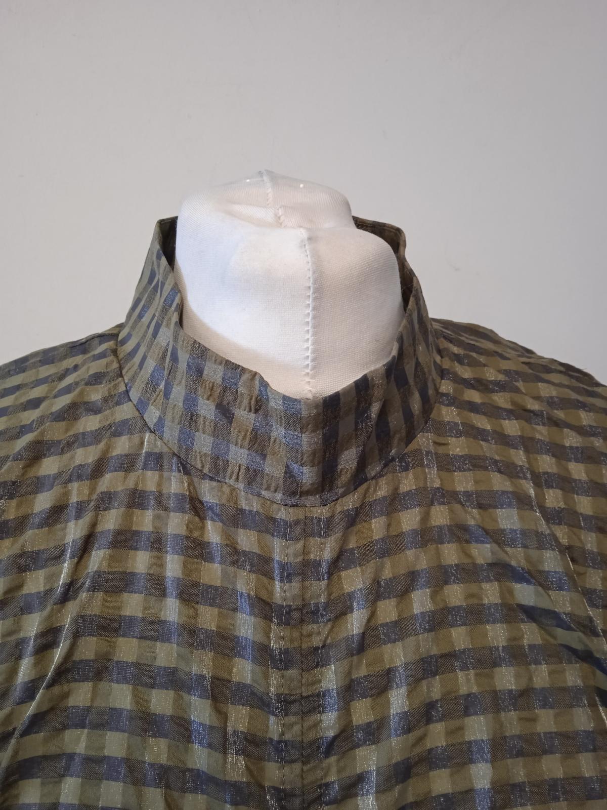 GANNI Ladies Green Cotton Blend Seersucker Check Blouse Top EU36 UK8 NEW
