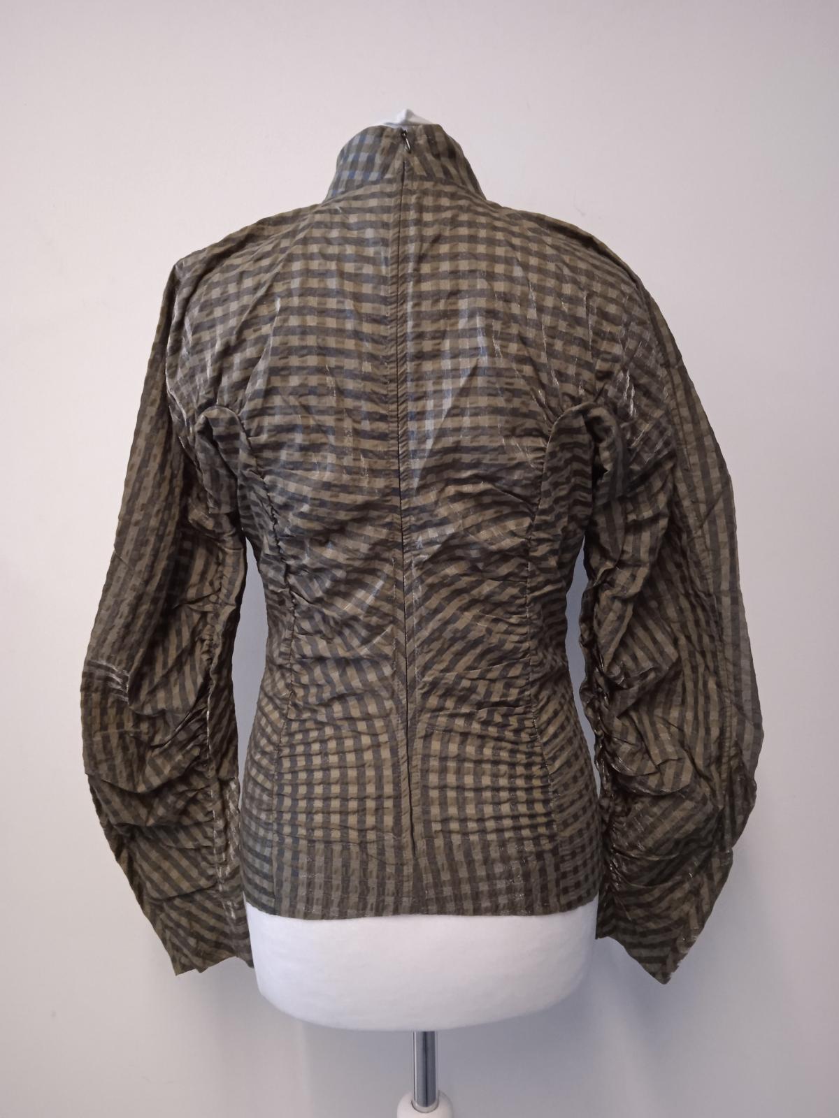 GANNI Ladies Green Cotton Blend Seersucker Check Blouse Top EU36 UK8 NEW