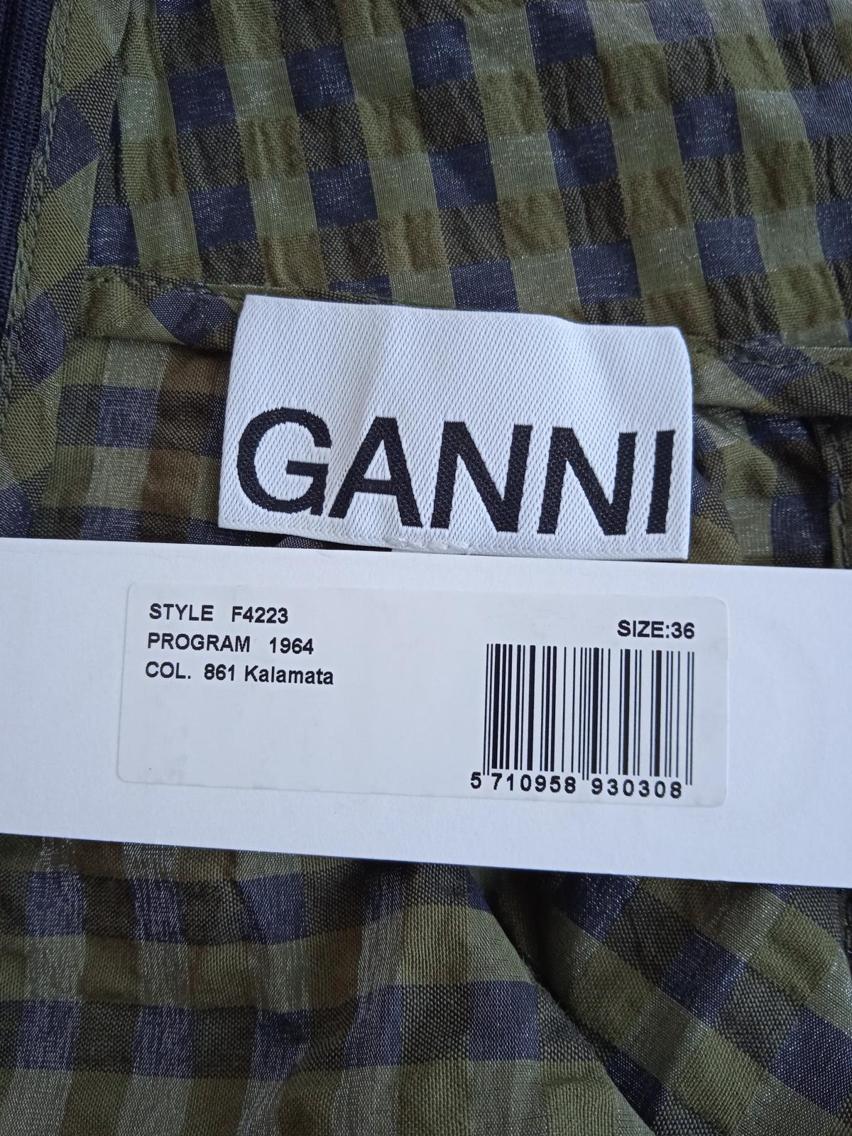 GANNI Ladies Green Cotton Blend Seersucker Check Blouse Top EU36 UK8 NEW