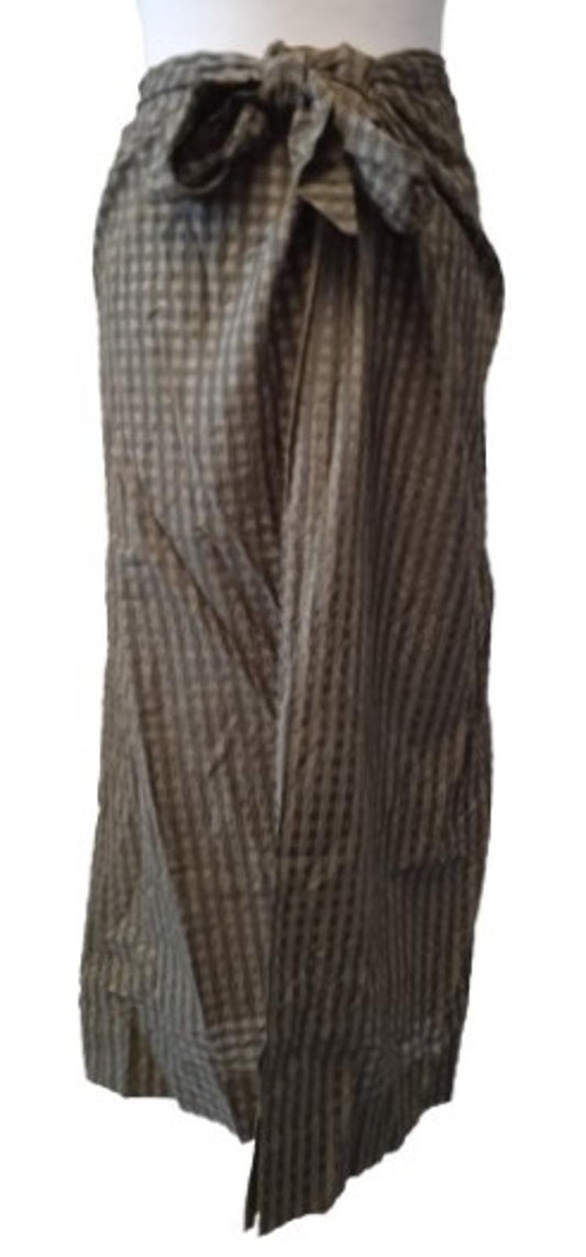 GANNI Ladies Green Cotton Blend Check Tie Waist Midi Skirt EU38 UK10 NEW