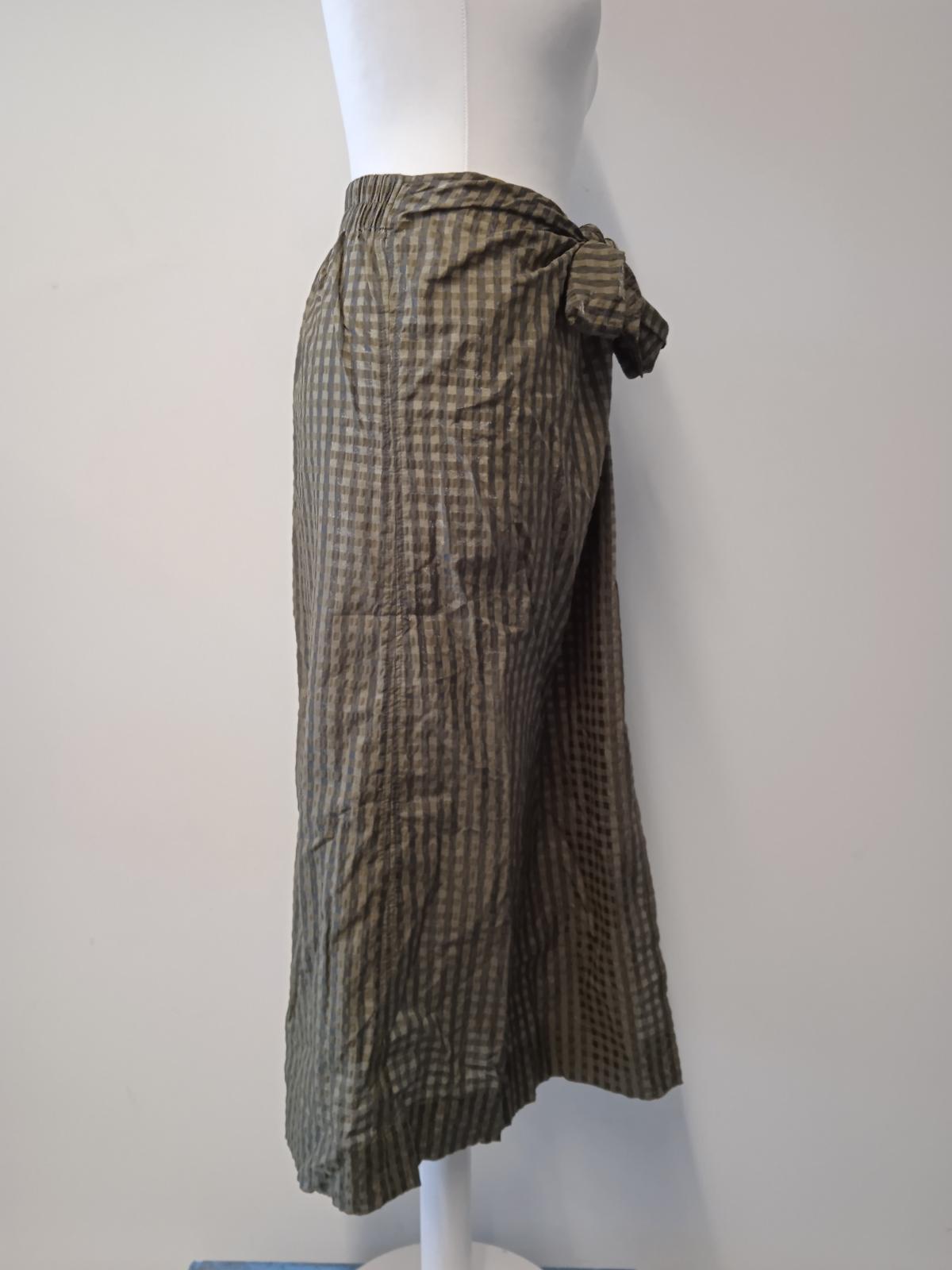 GANNI Ladies Green Cotton Blend Check Tie Waist Midi Skirt EU38 UK10 NEW