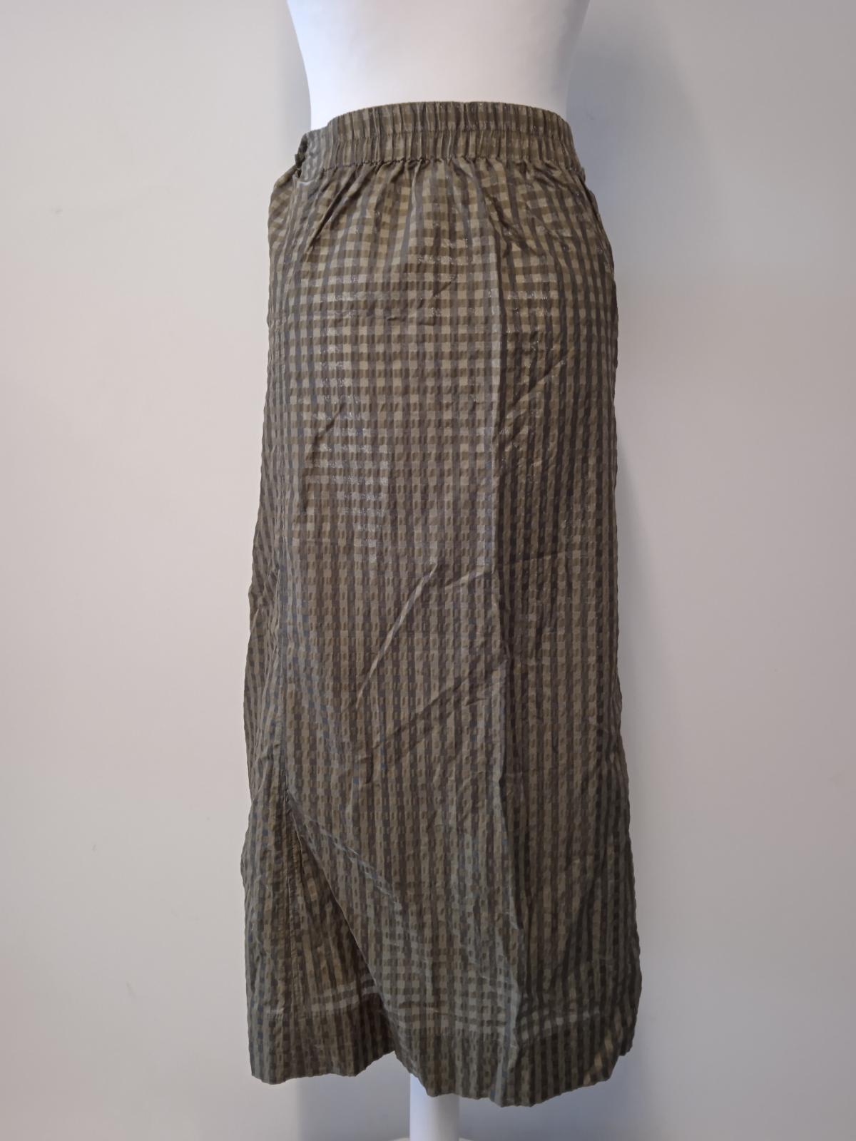 GANNI Ladies Green Cotton Blend Check Tie Waist Midi Skirt EU38 UK10 NEW