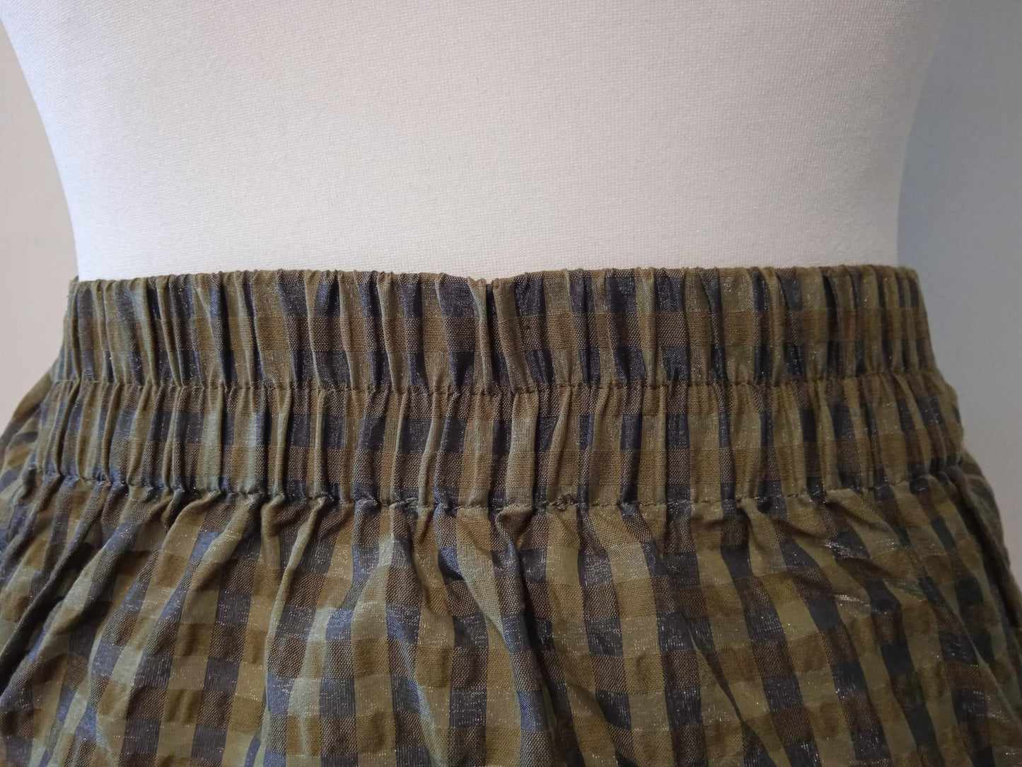 GANNI Ladies Green Cotton Blend Check Tie Waist Midi Skirt EU38 UK10 NEW